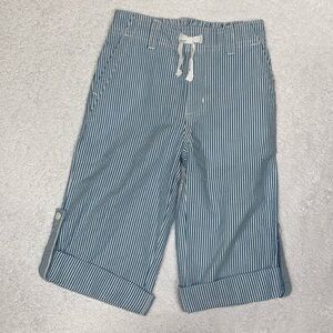 Janie and jack seersucker blue striped roll cuff button tab pant size 2t